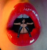 collage inside mouth lips boots shrunken_woman close_up lipstick point_of_view selena_gomez