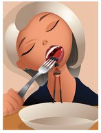 drawing white_hair vore color mouth brunette gloves fork shrunken_woman mask bowl mirage stretch the_incredibles elasti-girl pixar