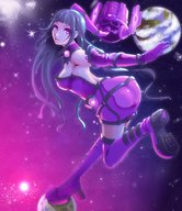 drawing giantess giga space black_hair color long_hair planet soles red_eyes goddess boots galacta daughter_of_galactus helmet oretex cosmic_giantess marvel_comics