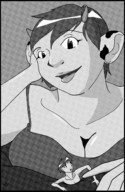 breasts drawing gentle giantess horns anthro monochrome small_women mukatkikaarn