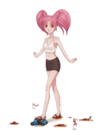 drawing giantess crush feet color long_hair small_men red_eyes blood pink_hair gore sandals foot_crush fanart shrunken_woman cruel shoe_crush mayo. commission vehicle_crush massacre conejoto masterofra half_crushed sandal_crush