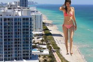 giantess collage city swimsuit beach barefoot ocean buildings looking_down sand victoria_justice imminent_crush