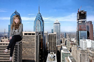 giantess collage city blonde clothed smiling sitting skyscraper philadelphia looking_at_viewer jennette_mccurdy