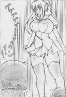 drawing growth giga manga city monochrome destruction skirt buildings thigh_highs foreign_text line_drawing toka