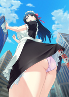 giantess panties city upskirt butt clothed skirt buildings anime underwear teston low_angle skyscraper open_mouth maid_uniform sky cleaning apron point_of_view skirt_lift from_below maid_headdress