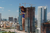 giantess collage city destruction handheld barefoot red_hair legs looking_down skyscraper streets captured nikemd between_fingers construction damage kidnapping