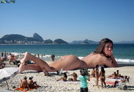 giantess collage beach barefoot ocean brunette sand people manicure beregous looking_at_viewer nicole_bahls sunbathing
