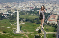 giantess collage city clothed brunette walking sunglasses streets vehicles artdent eva_longoria washington_monument obelisk