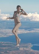 giantess landscape city mega barefoot ocean brunette mountains clouds sky adriana_lima flip_flops artdent hazy
