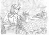 drawing giantess mega monochrome surprised fanart size_comparison alice_in_wonderland seated archangeldreadnought