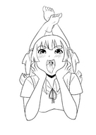 drawing giantess vore monochrome tongue clothed mouth barefoot saliva k-on! lying_down shrunken_woman inside_mouth line_drawing