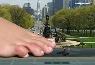 collage city toes barefoot scared worship shrunken_people skyscraper vehicles nikemd philadelphia road giantess_feet monument benjamin_franklin_parkway
