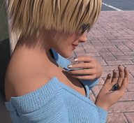 giantess blonde handheld cleavage shrunken_men hand sunglasses boomgts queeny looking_at_tiny digital_render