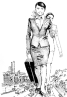 drawing city monochrome destruction traffic buildings shoes low_angle giantesses streets crushed_car giantess_business_woman