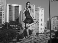 giantess collage city monochrome clothed high_heels buildings shrunken_people road beregous crushed_car flavia_noronha looking_at_tiny