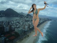 giantess collage city swimsuit beach barefoot airplane holding_airplane