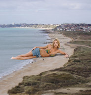 giantess collage landscape blonde beach cleavage lying_down legs belly shrunken_people sand looking_at_viewer accasbel britney
