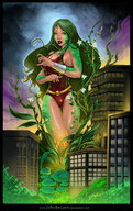 drawing giantess color buildings low_angle green_hair night johnbecaro