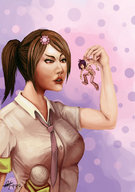 drawing giantess color handheld dangle between_fingers shrunken_character looking_at_tiny
