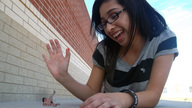 giantess collage glasses asian lying_down shrunken_men hand liz lilleoproductions looking_at_tiny