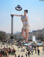 giantess collage clothed smiling legs london people clothing hat beregous looking_at_viewer trafalgar_square monument babi_rossi gathering