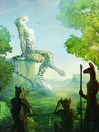 drawing giantess nude furry tail anthro mega color barefoot topless cheetah sitting forest clouds thighs outdoors sky staff closed_eyes trees cliff source_needed neopuc bare_butt observing scenic paw_pads bare_back bare_legs binoculars bare_midriff plateau bare_thighs bare_paws myenia sullivan