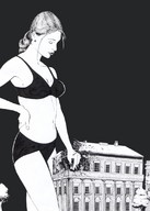 drawing giantess city monochrome destruction underwear marcos_snowbell hand