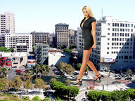 giantess collage city blonde clothed high_heels buildings wonderslug legs walking clothing looking_at_viewer crushed_car
