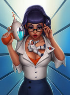 drawing color clothed cleavage glasses shrunken_men clothing astronaut shrink_gun space_giantess