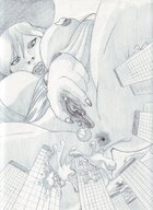 breasts drawing giantess pussy city monochrome cum low_angle looking_down looking_at_tiny
