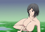 breasts drawing giantess nude mega color lying_down sky countryside lakes