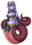 breasts drawing vore color cleavage belly snake_girl jitensha point_of_view licking_lips