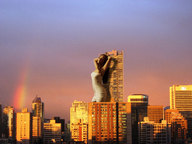 giantess collage city clothed buildings skyscrapers sky clothing sunset rainbow docop megan_fox