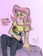 breasts drawing color pink_hair shrunken_man bedroom my_little_pony breast_grab no_background