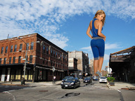 giantess collage butt clothed buildings shoes wonderslug walking looking_down foot_print streets sky clothing melissa_giraldo crushed_car behind_view