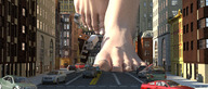 city toes barefoot streets between_buildings giantess_feet crushed_car digital_render