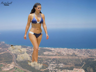 giantess collage landscape swimsuit destruction cleavage ocean brunette walking under_foot kim_kardashian mastasmall