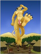 drawing furry macro horns tail anthro color giant male penis low_angle cow village sky under_foot point_of_view raised_foot