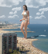 giantess city swimsuit beach ocean helicopter brunette wonderslug celebrity looking_down sand clouds sky kelly_brook high_res looking_at_helicopter