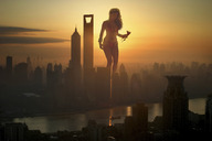 giantess collage city swimsuit cleavage wonderslug airplane river skyscrapers sunset kelly_brook holding_airplane shanghai