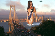 breasts giantess collage city mega bridge cleavage traffic helicopter brunette wonderslug skyscraper river vehicles clouds kelly_brook wading