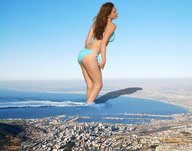 giantess collage city swimsuit ocean brunette wonderslug kelly_brook harbor wading