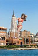 giantess collage city swimsuit destruction helicopter brunette wonderslug skyscraper looking_at_viewer kelly_brook empire_state_building