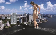 giantess collage city wonderslug boats skyscrapers clouds sky kelly_brook wading