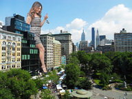 giantess collage city clothed high_heels buildings brunette smiling wonderslug skyscrapers sky clothing kelly_brook dropped crushed_car