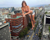 giantess collage city barefoot cleavage traffic buildings brunette wonderslug streets vehicles looking_at_viewer crushed_car carolina_ardohaín pampita