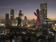 giantess collage city blonde destruction clothed buildings brunette moon wonderslug fighting skyscraper giantesses lights evening latex_suit zipper erica_durance