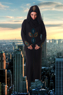 giantess collage city mega clothed hand skyscraper clouds sky new_york_city empire_state_building covered malaygiantess hijab