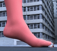 giantess city clothed buildings shrunken_people streets pinned under_foot thigh_highs knee_socks imminent_crush boomgts digital_render