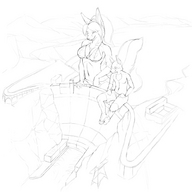 drawing giantess furry anthro monochrome swimsuit giant multiple_sizes canine dam scream_(artist)